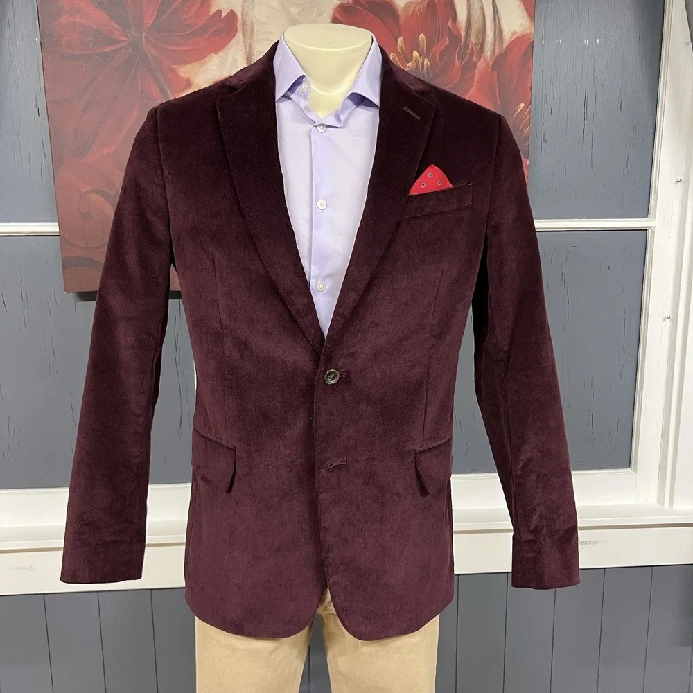 Stafford Corduroy Blazer Jacket Sport‎ Coat Mens 42R Slim Fit Stretch Burgundy